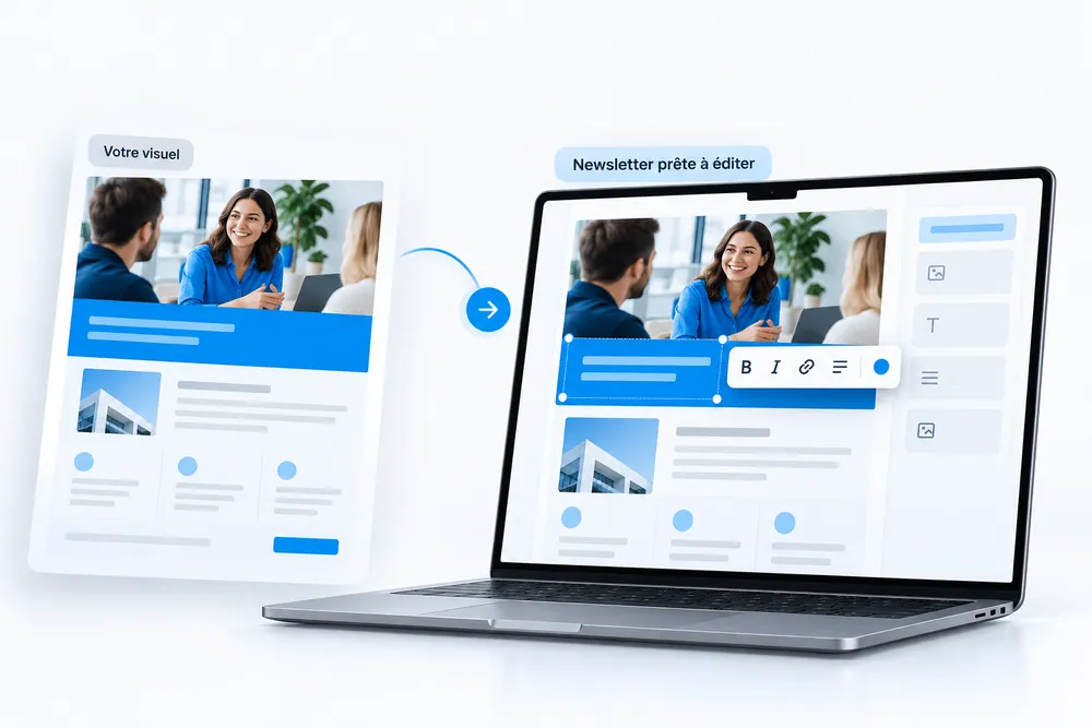 Un visuel transformé par l'IA en newsletter prête à éditer