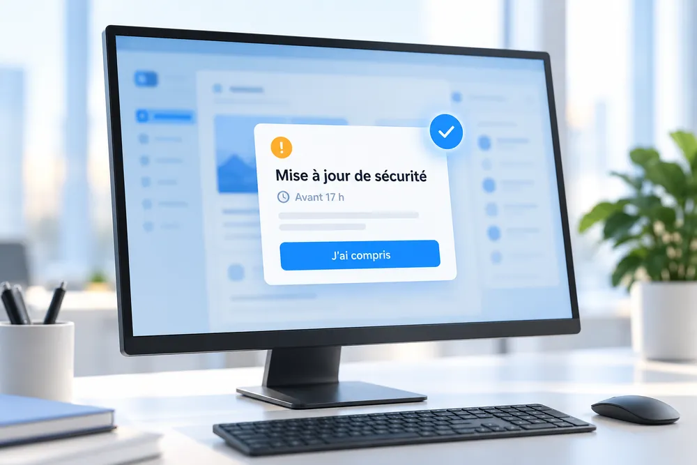 Popup d'alerte de sécurité sur un poste de travail